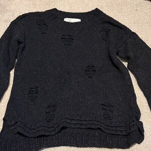 Cozy Black Distressed Sweater